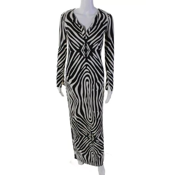 NWT Diane Von Furstenberg DVF Mazel in Zebra Black Silk Jersey Maxi Dress 0 - Picture 8 of 9
